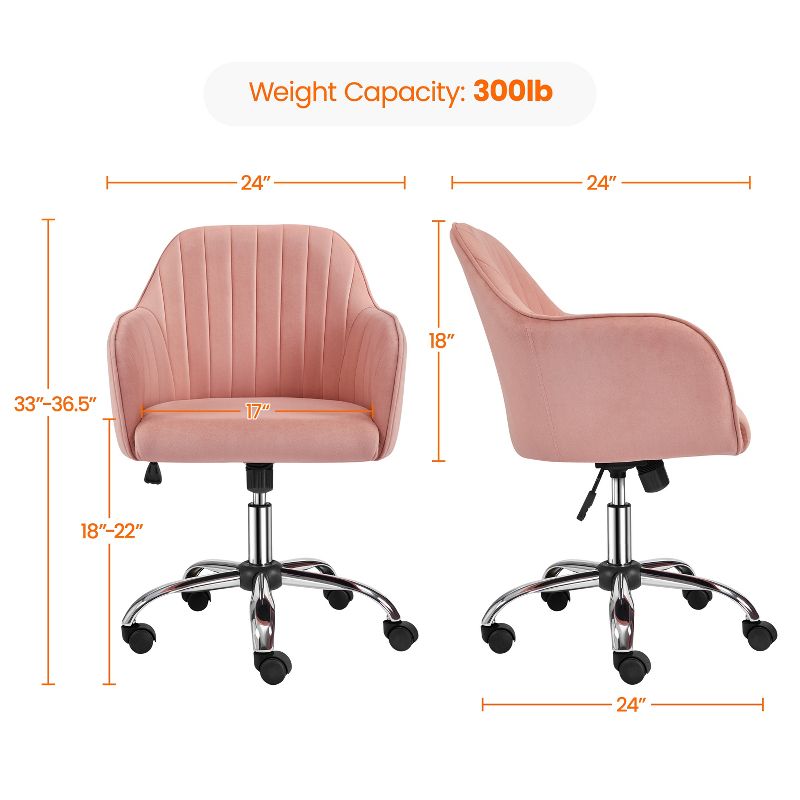 Yaheetech Modern Velvet Desk Chair Soft Height-Adjustable 360°Swivel Computer Chair, 4 of 16