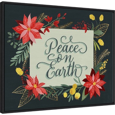 Peace on Earth Christmas Floral Framed Canvas Art