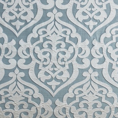 Aqua and Silver Damask Jacquard Fabric Shower Curtain