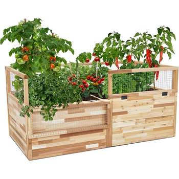 Jumbl Cedar Raised Garden Bed & Herb Planter Box W/Fence, 72"x39"x33"