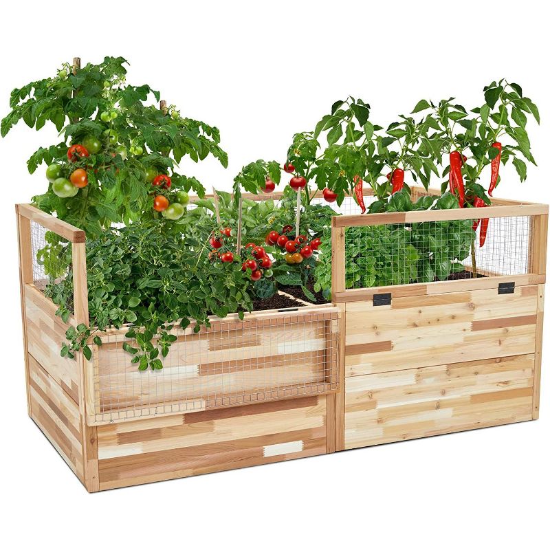 Jumbl Cedar Raised Garden Bed & Herb Planter Box W/Fence, 72"x39"x33", 1 of 6