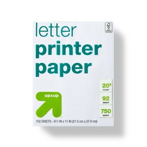 750 Sheets Letter Printer Paper White - up&up™: 8.5x11 Inch, 20 lb, 92 Brightness, Stationery, Office Supplies - 1 of 3