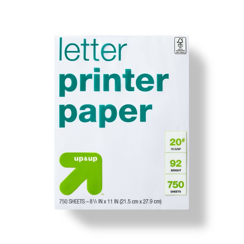 750 Sheets Letter Printer Paper White - up &#38; up&#8482;, 1 of 5