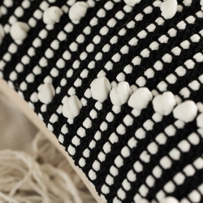 16'' Black and White Handwoven Cotton Throw Pillow