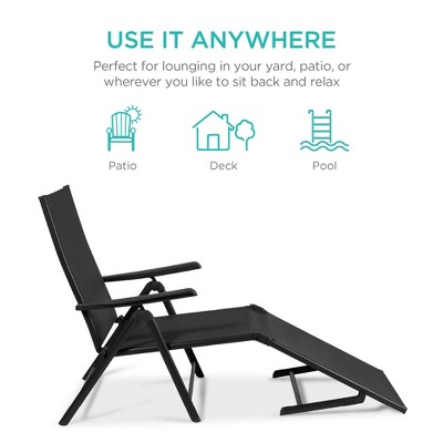 Black Adjustable Steel Frame Outdoor Chaise Lounge Set