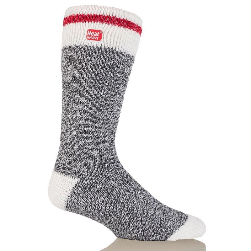 Heat Holder® Men's Cream Block Twist LITE™ Socks | Thermal Yarn | Medium-Thick Socks Casual Shoes + Boots | Warm + Soft, Hiking, Cabin, Cozy at Home Socks | 5X Warmer Than Cotton, 1 of 2