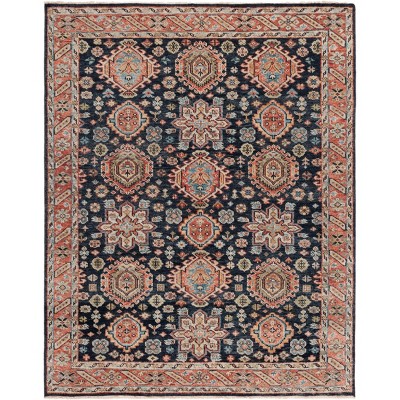 Samarkand Hand-Knotted Red and Blue Wool 6' x 9' Area Rug