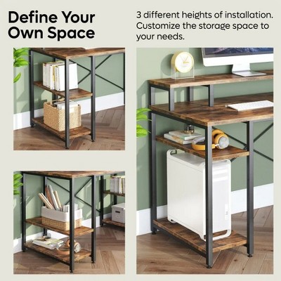 Rustic Brown Wood Gaming Desk with Monitor Shelf