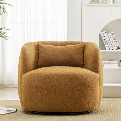 KINWELL 34" Poly Blend Boucle Fabric Upholstered Swivel Armchair