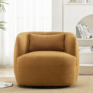 KINWELL 34" Poly Blend Boucle Fabric Upholstered Swivel Armchair - 1 of 4