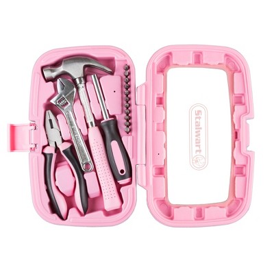 Pink 15-Piece Household Hand Tool Set with Carrying Case