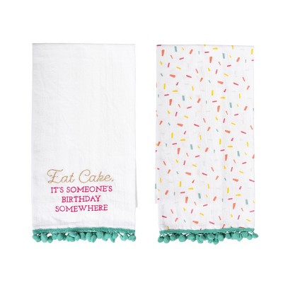 Totalee Gift Eat Cake and Sprinkle Tea Towels Set of 2 Cotton White