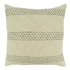 Saro Lifestyle Down Filled Throw Pillow with Stitch Line Design, 20", Beige - 1 of 3