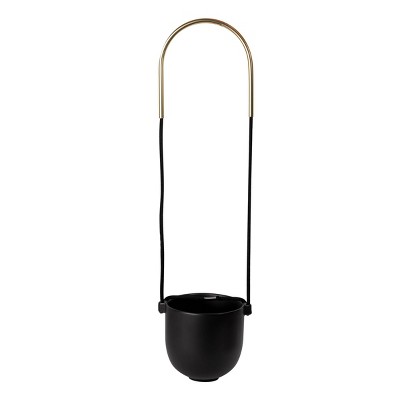 Bolo Soft Curve Black Ceramic Indoor/Outdoor Hanging Planter