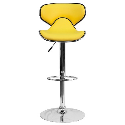 Yellow Vinyl Adjustable Swivel Barstool with Chrome Base