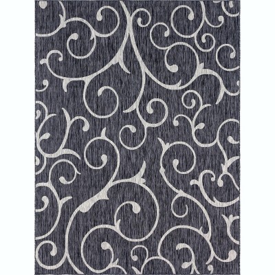 Charcoal Gray 9' x 12' Botanical Outdoor Area Rug