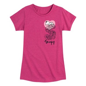 Girls' - Peanuts - Snoopy Valentine's Roses Fitted Short Sleeve Graphic T-Shirt - 1 of 4