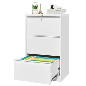 3 Drawers Lateral File Cabinet with Lock, Metal Lockable Drawer File Cabinet Under Desk Legal/Letter/F4/A4 - 1 of 4