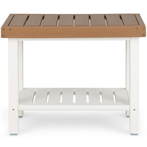 Costway 24" x 12" Heavy Duty Waterproof HDPE Shower Bench Stool with Storage Shelf White/Off White & Brown - image 1 of 4