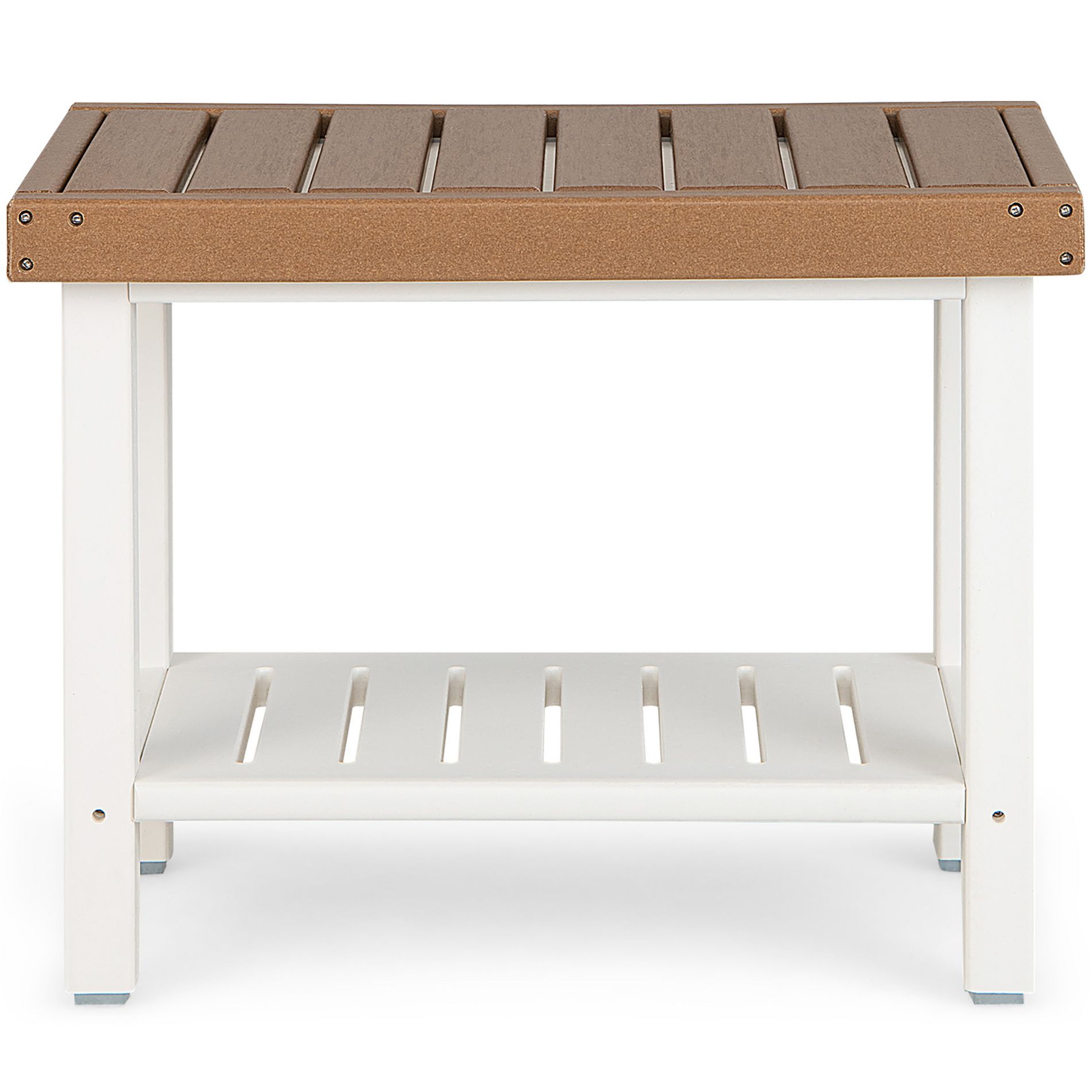Costway 24'' x 12'' Heavy Duty Waterproof HDPE Shower Bench Stool with Storage Shelf Off White & Brown