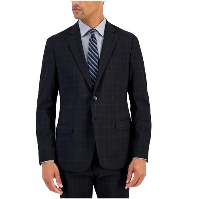 Armani Mens Windowpane Two Button Blazer Jacket, Black, 40 Regular