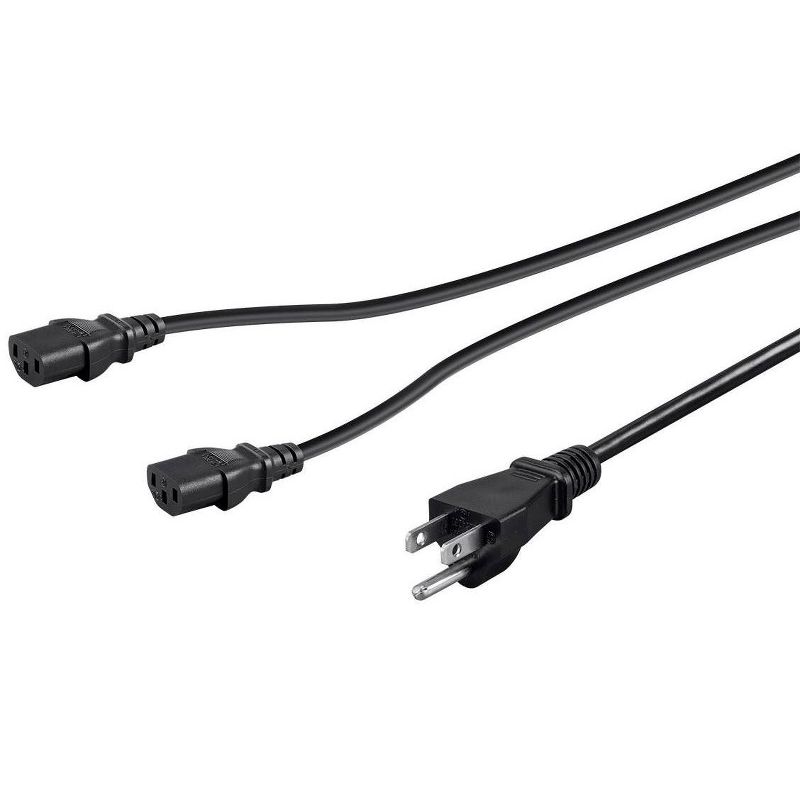 Monoprice Power Cord Splitter - 3 Feet - Black | NEMA 5-15P to 2x IEC 60320 C13 16AWG 13A/1625W SJT, 1 of 2