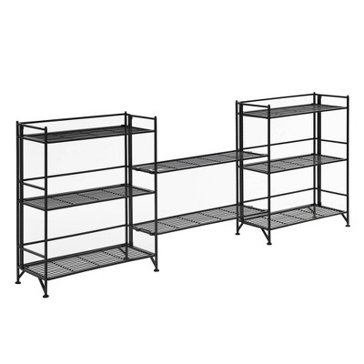 Breighton Home Xtra Storage 3 Tier Wide Folding Metal Shelves with Set of 2 Deluxe Extension Shelves in Black