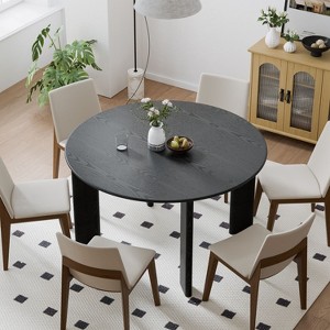 PexFix 52" x 52" Black Solid Wood Farmhouse Dining Table Round Wood Top for Modern Dining Rooms & Family Gatherings - 1 of 4