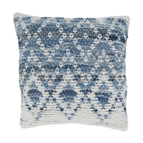 18x18 Diamond Design Chindi Square Pillow Cover Blue - Saro Lifestyle