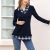Clearlove Women's Long Sleeve V Neck Contrast Collar Shirt A-line Pleated Office Tunic - 3 of 4