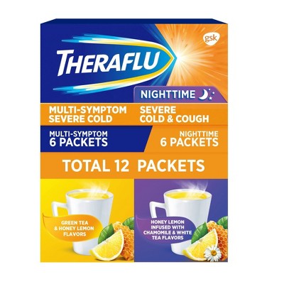 Theraflu Multi-Symptom Severe Cold Day/Night Powder - Acetaminophen - Green Tea/Honey Lemon - 6ct/2pk