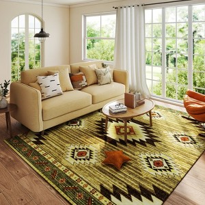 5x7ft Vintage Floral Washable Area Rug, Non-Slip Low Pile Polyester Carpet for Living Room & Bedroom - 1 of 4