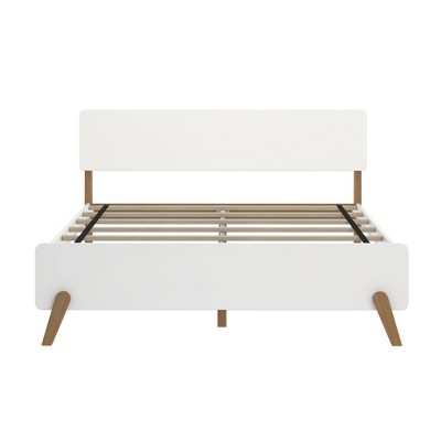 Mid-Century Modern Queen White and Pecan Pine Platform Bed
