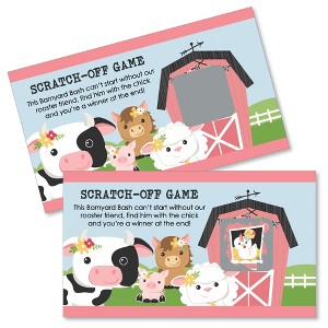 Big Dot of Happiness Girl Farm Animals - Pink Barnyard Baby Shower or Birthday Party Game Scratch Off Cards - 22 Count - 1 of 4