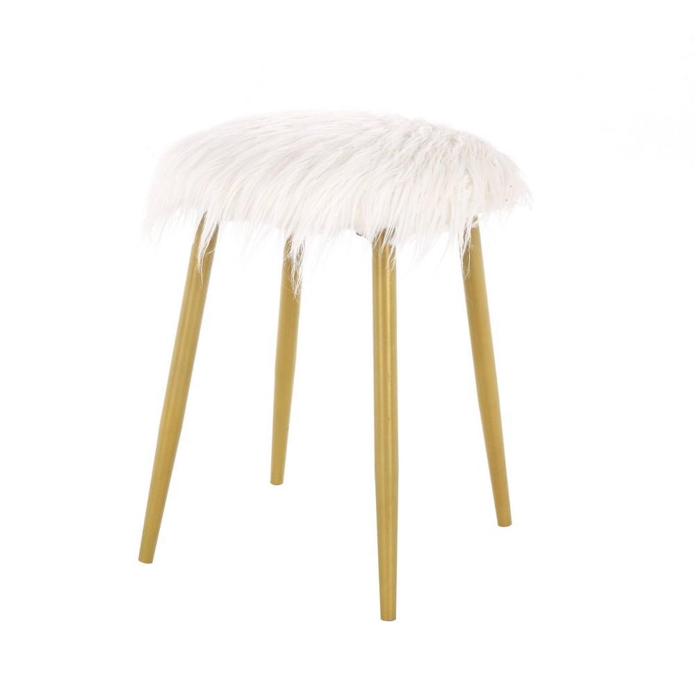 Photos - Pouffe / Bench Madison Faux Fur Ottoman/Foot Rest White/Gold - Carolina Chair & Table