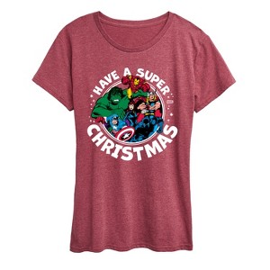 Women's - Marvel - Have A Super Christmas Avengers Short Sleeve Graphic T-Shirt - 1 of 4