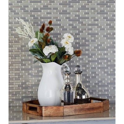 Light Brown Wood and Metal Mesh Decorative Trays, Set of 2