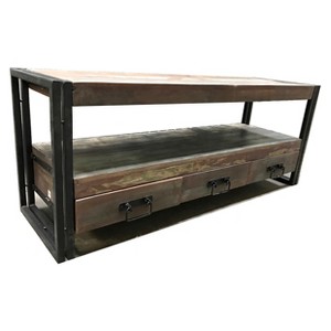 Industrial Old Reclaimed Wood and Iron 3 Drawer TV Stand for TVs up to 65" Brown - Timbergirl - 1 of 4
