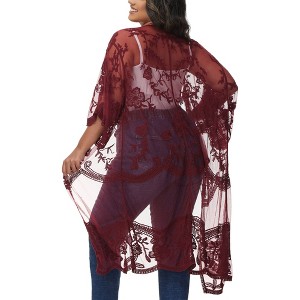 Anna-Kaci Women's Plus Size Lace Cardigan Short Sleeve Open Front Floral Crochet Long Duster - 1 of 4