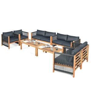Tangkula 8PCS Acacia Wood Outdoor Patio Furniture Set Cushioned Sofa W/Nylon Rope Armrest - 1 of 4