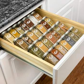 SpaceAid Spice Drawer Organizer with 28 Spice Jars, 386 Spice Labels and Chalk Marker, 4 Tier Seasoning Rack Tray Insert for Kitchen Drawers, 128 Wide