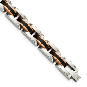 Black Bow Jewelry Men's 12mm Stainless Steel Tri-Color Panther Link Bracelet, 8.5 Inch - 1 of 4