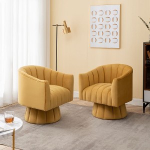 SEYNAR Modern Glam Velvet Upholstered Round 360 Degree Swivel Accent Barrel Chair Set of 2 - 1 of 4