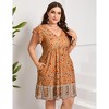 Plus Size Women's Flutter Sleeve High Waist Peplum Babydoll Knee Length Dress - 3 of 4
