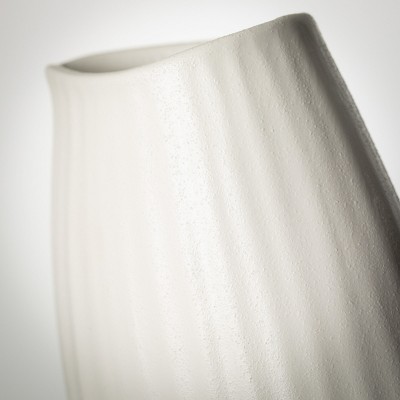 Seashell Textured Matte White Ceramic Vase, 9" Tall