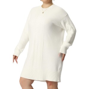 Agnes Orinda Women's Plus Size Knit Sweater Warm Long Sleeve Pullover Mini Dresses - 1 of 4