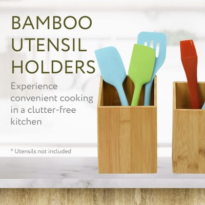 Unfinished Bamboo Wood Utensil Holder Set for Kitchen Countertop