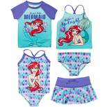 Disney Princess Ariel Girls One-Piece Swimsuit Rash Guard Tankini Top Modest Skirt and Bottom 5 Piece Set Toddler