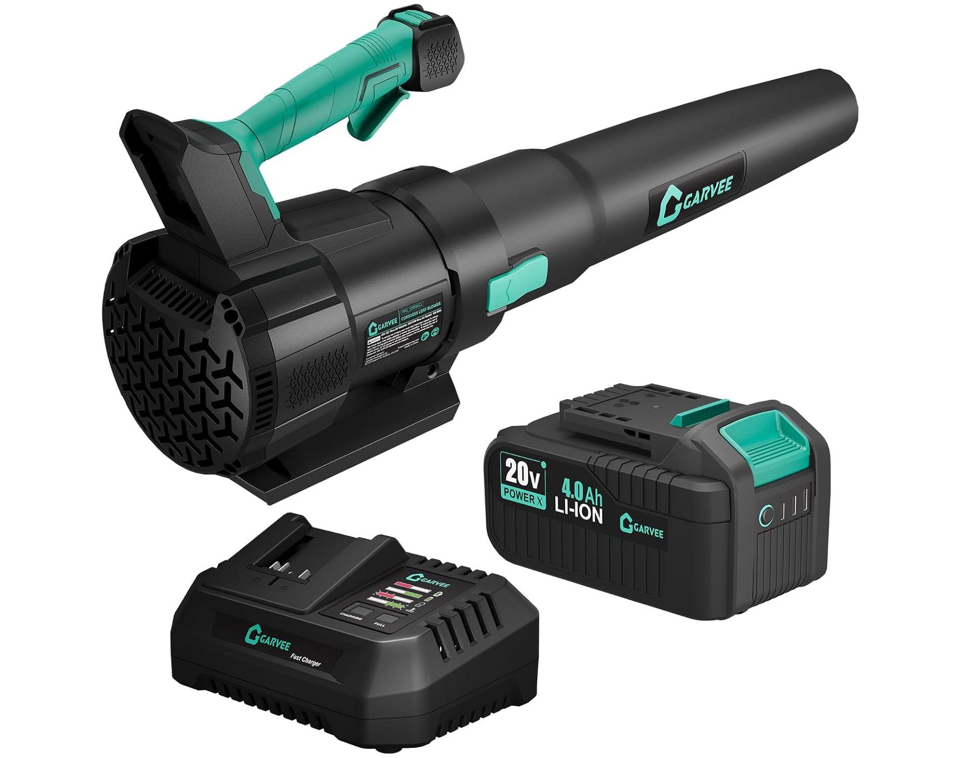 Leaf Blower Cordless- 20V Electric Leaf Blower 650CFM 200MPH & 2 Speed Mode, 1 * 4.0Ah Battery Powered, 1*Charger Leaf Blowers for Patio Lawn