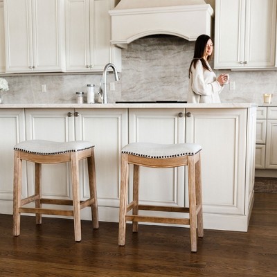 Reclaimed Oak Backless Saddle Stool Set in Weathered Finish